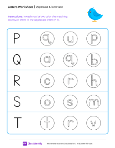 Uppercase & Lowercase (P-T) - Blue Bird | Reading & Writing Worksheet