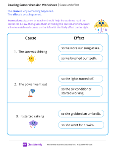 Cause and effect - Umbrella | Reading & Writing Worksheet