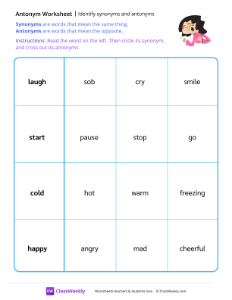 Identify synonyms and antonyms - Merry | Reading & Writing Worksheet