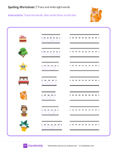 Trace and Write Sight Words - Cat | Reading & Writing Worksheet