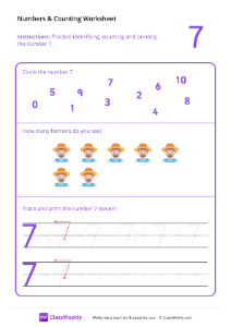 Counting and Tracing Numbers: 7 | Math Worksheet