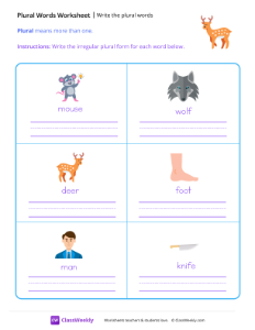 Write the plural words - Deer | Reading & Writing Worksheet