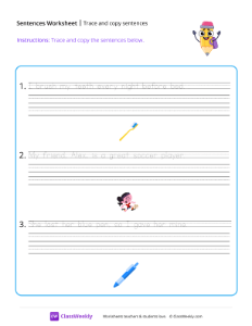 Trace and copy sentences - Pencil | Reading & Writing Worksheet