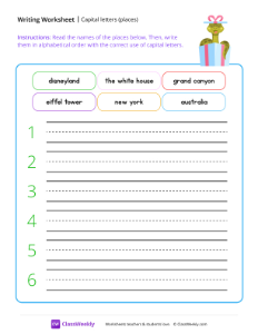 Capital letters (places) - Snake | Reading & Writing Worksheet