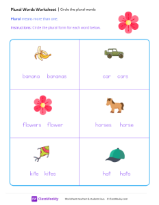 Circle the plural words - Flower | Reading & Writing Worksheet