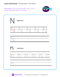 Tracing Letters - The Letter N | Reading & Writing Worksheet