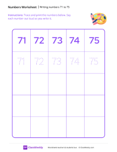 Writing numbers 71 to 75 - Paint | Math Worksheet