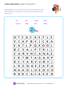 Letter C word search - Detective | Reading & Writing Worksheet