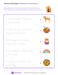 Reading and Tracing Sentences - Hamster | Reading & Writing Worksheet