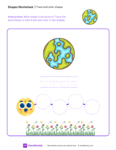 Trace and color shapes - Circle | Math Worksheet