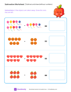 Subtract and draw (without numbers) - Apple | Math Worksheet