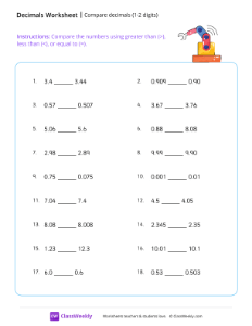 Compare decimals (1-2 digits) - Robot | Math Worksheet