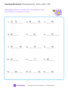 What comes before or after (1-100) - Bee | Math Worksheet