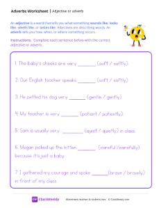 Adjective or Adverb - Lemon Cream | Grammar Worksheet