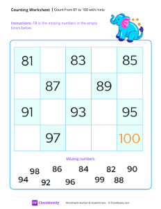 Count from 81 to 100 with hints | Math Worksheet