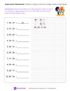 Subtract a 2-digit number from a 2-digit number (no borrowing) - Robot Drawing | Math Worksheet