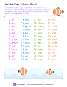 Kindergarten Dolch Sight Words List | Sight words Resource