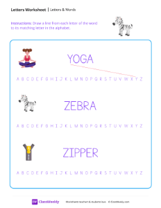 Letters & Words - Zebra | Reading & Writing Worksheet