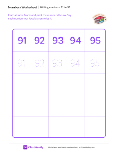 Writing numbers 91 to 95 - Book pile | Math Worksheet