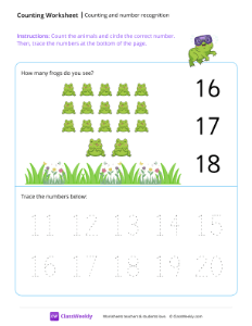 Counting and number recognition (17) - Frog | Math Worksheet