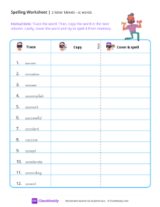 2 letter blends - cc words | Reading & Writing Worksheet