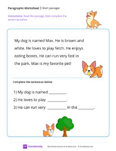 Short passages -  My Dog Max | Reading & Writing Worksheet