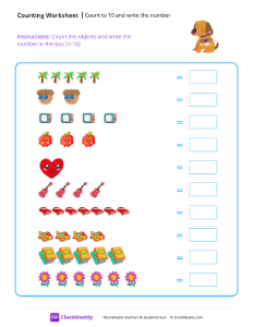 Counting Objects (1-10) - Dog Love | Math Worksheet