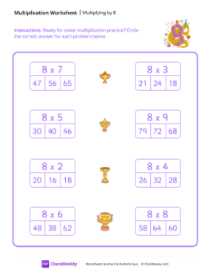 Multiply by 8 - Eight Snakes | Math Worksheet