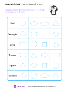 Match the shape with its name - Penguin | Math Worksheet