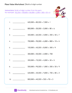 Build a 6-digit number - Soccer | Math Worksheet