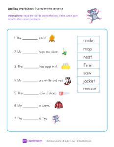 Complete The Sentence - Mouse | Reading & Writing Worksheet