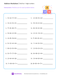 worksheet-Adding-4-numbers---Blocks