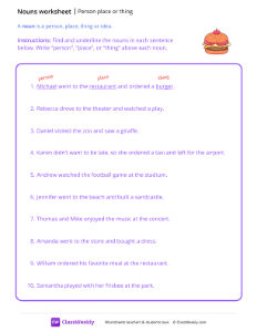 Person, place or thing - Burger | Grammar Worksheet