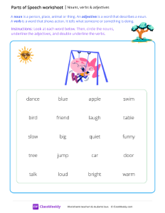 Nouns, verbs & adjectives - Tree | Grammar Worksheet