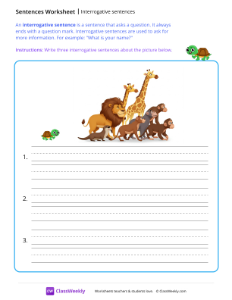 Interrogative sentences - Animals | Reading & Writing Worksheet