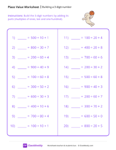 Building a 3-digit number - Slam | Math Worksheet