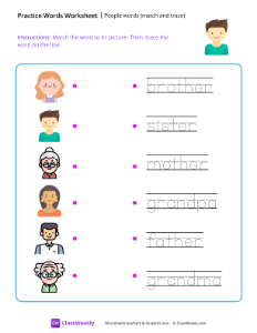 People words (match and trace) - Tommy Boy | Reading & Writing Worksheet