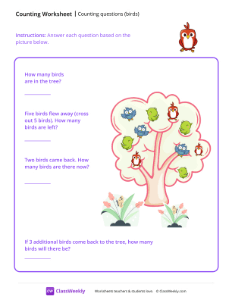 Counting questions (birds) - Red Bird | Math Worksheet