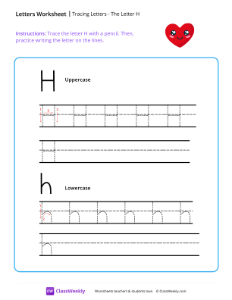 Tracing Letters - The Letter H | Reading & Writing Worksheet