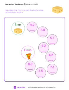 Subtract within 10 - Cheese | Math Worksheet