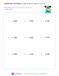 3-digit divided by 1-digit (no remainder) - Circus | Math Worksheet