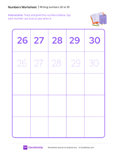 Writing numbers 26 to 30 - Notebooks | Math Worksheet