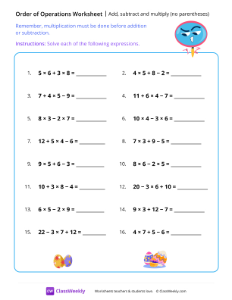 Order of Operations (add, subtract, multiply) - Search | Math Worksheet