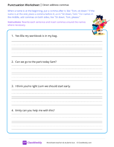 Direct address commas - Help | Reading & Writing Worksheet