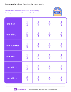 Matching Fractions to Words - Carousel | Math Worksheet