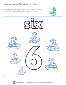 Count and Color - Six | Math Worksheet