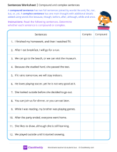 worksheet-Compound-and-complex-sentences---Study