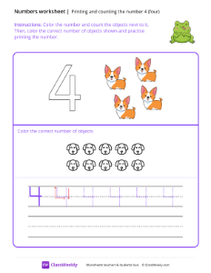 Count and Print (4) - Silly Frog | Math Worksheet