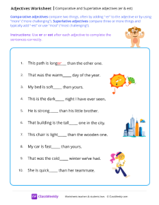 Comparative and Superlative adjectives - er & est | Grammar Worksheet