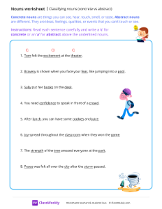 Classifying nouns (concrete vs abstract) - Creative | Grammar Worksheet